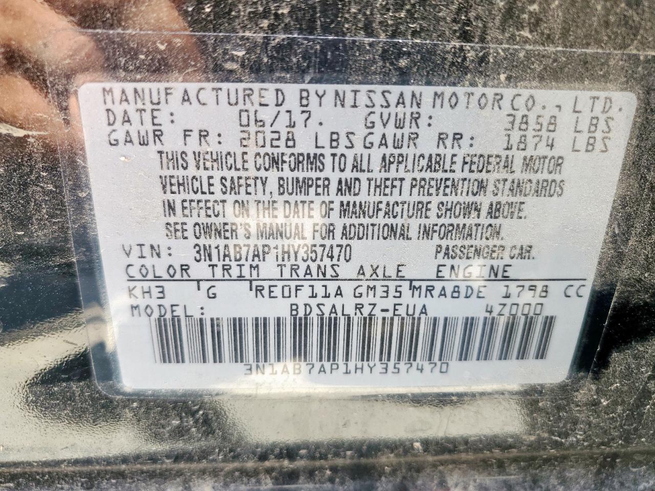 2017 Nissan Sentra S VIN: 3N1AB7AP1HY357470 Lot: 64675755