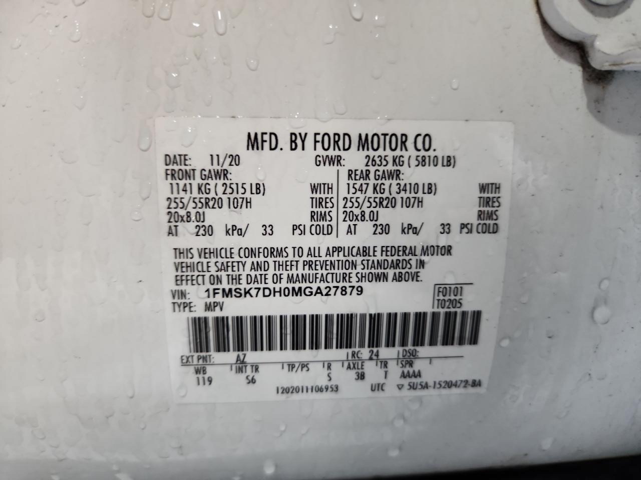 2021 Ford Explorer Xlt VIN: 1FMSK7DH0MGA27879 Lot: 63552945