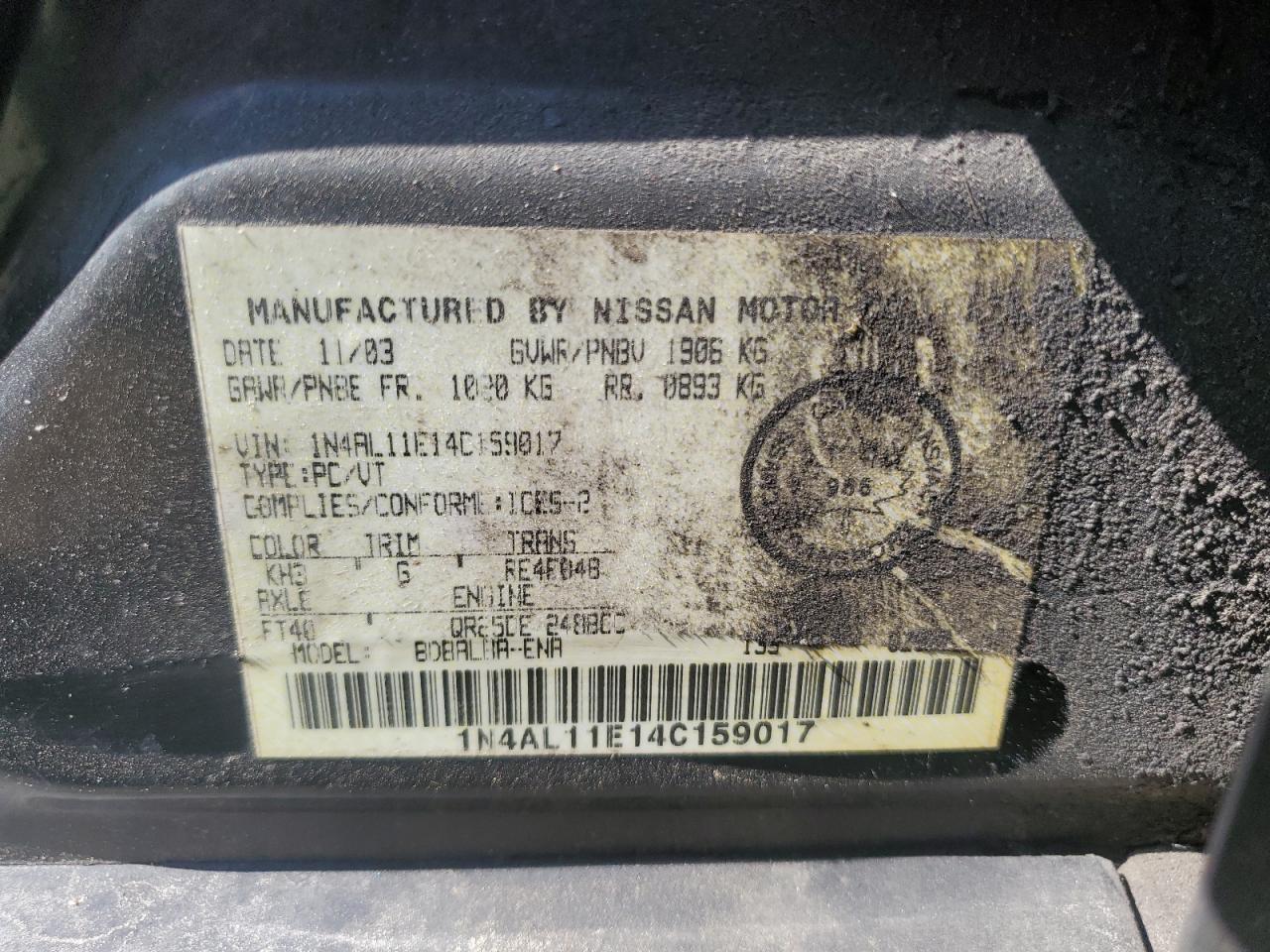 1n4al11e14c159017 1N4AL11E14C159017 2004 Nissan Altima Base