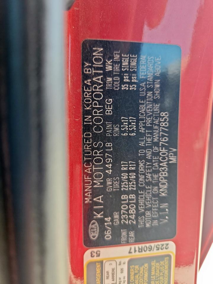 2015 Kia Sportage Lx VIN: KNDPB3AC0F7677858 Lot: 63752165