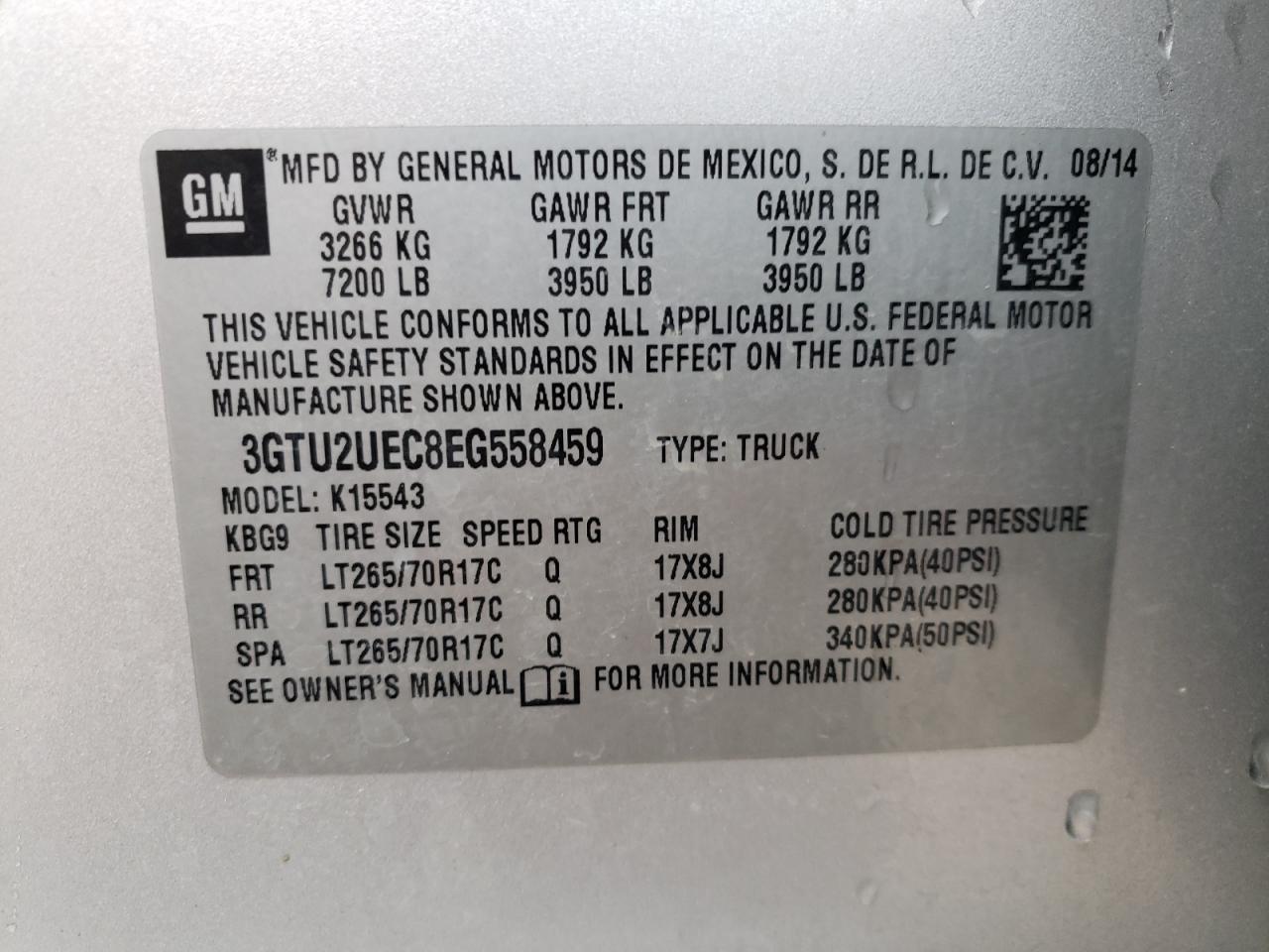 2014 GMC Sierra K1500 Sle VIN: 3GTU2UEC8EG558459 Lot: 63666285