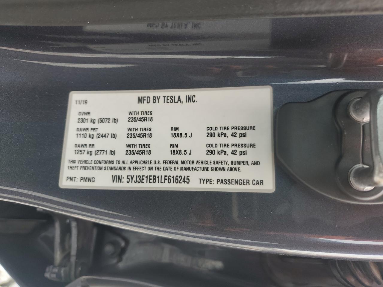 2020 Tesla Model 3 VIN: 5YJ3E1EB1LF616245 Lot: 63126065
