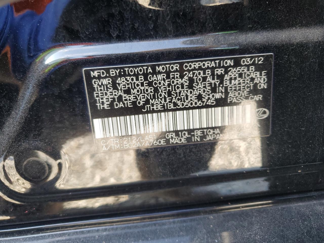 2013 Lexus Gs 350 VIN: JTHBE1BL3D5006745 Lot: 65217345