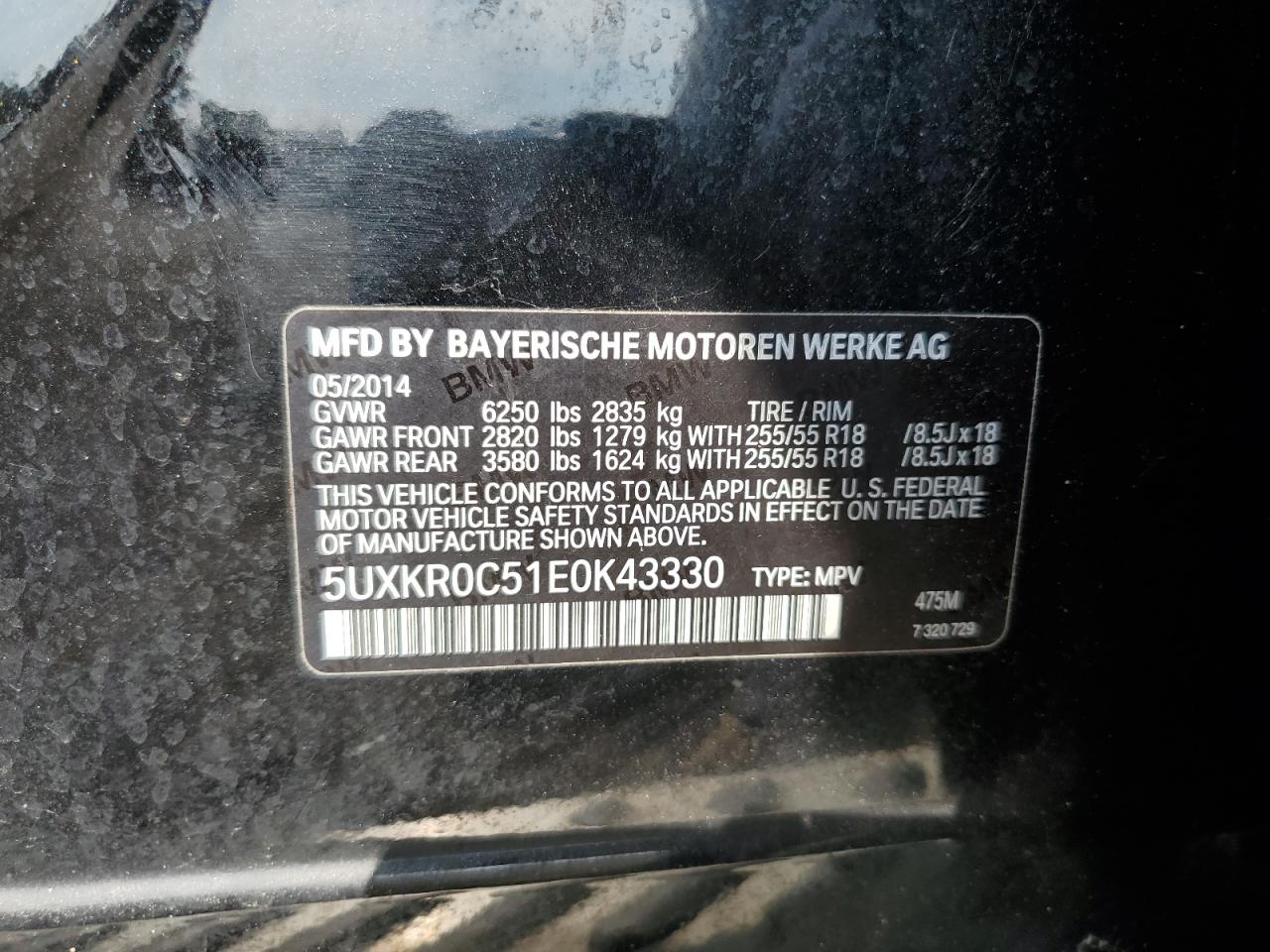 2014 BMW X5 xDrive35I VIN: 5UXKR0C51E0K43330 Lot: 63071255