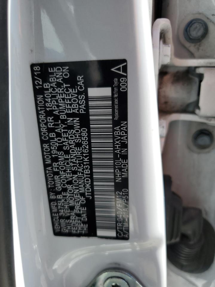 2019 Toyota Prius C VIN: JTDKDTB31K1626580 Lot: 65080065