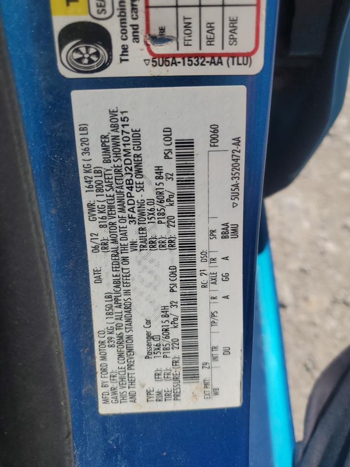 2013 Ford Fiesta Se VIN: 3FADP4BJ2DM107151 Lot: 61850855