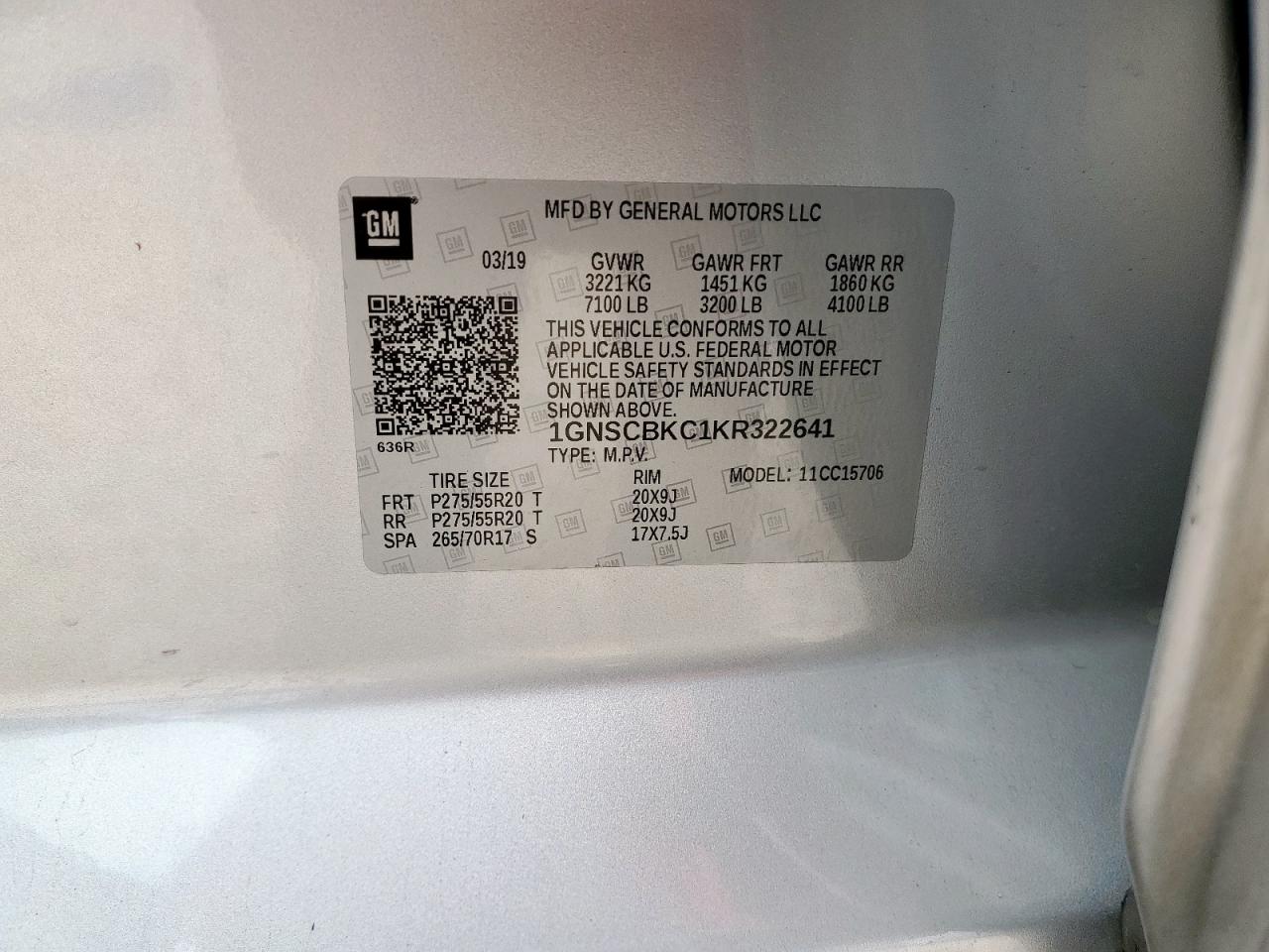 2019 Chevrolet Tahoe C1500 Lt VIN: 1GNSCBKC1KR322641 Lot: 65519615