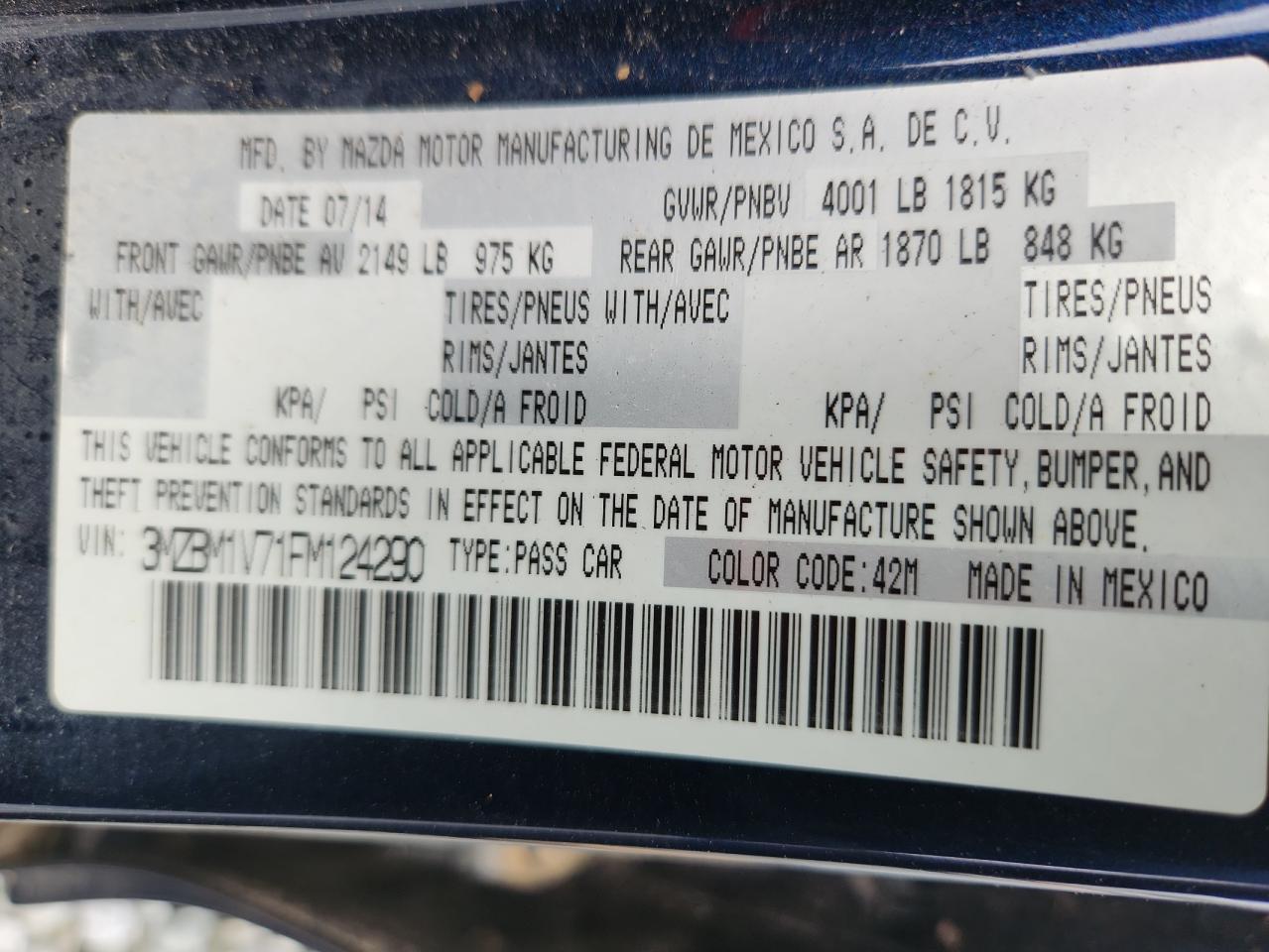 2015 Mazda 3 Touring VIN: 3MZBM1V71FM124290 Lot: 64093655