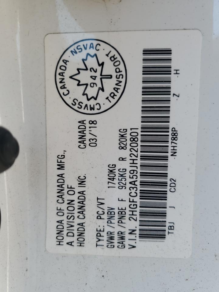 2018 Honda Civic Si VIN: 2HGFC3A59JH220801 Lot: 59212335