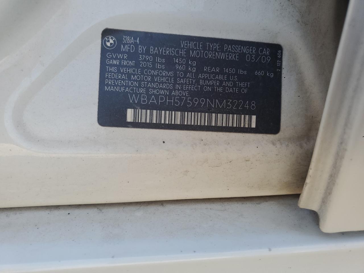 wbaph57599nm32248 WBAPH57599NM32248 2009 BMW 328 I Sulev