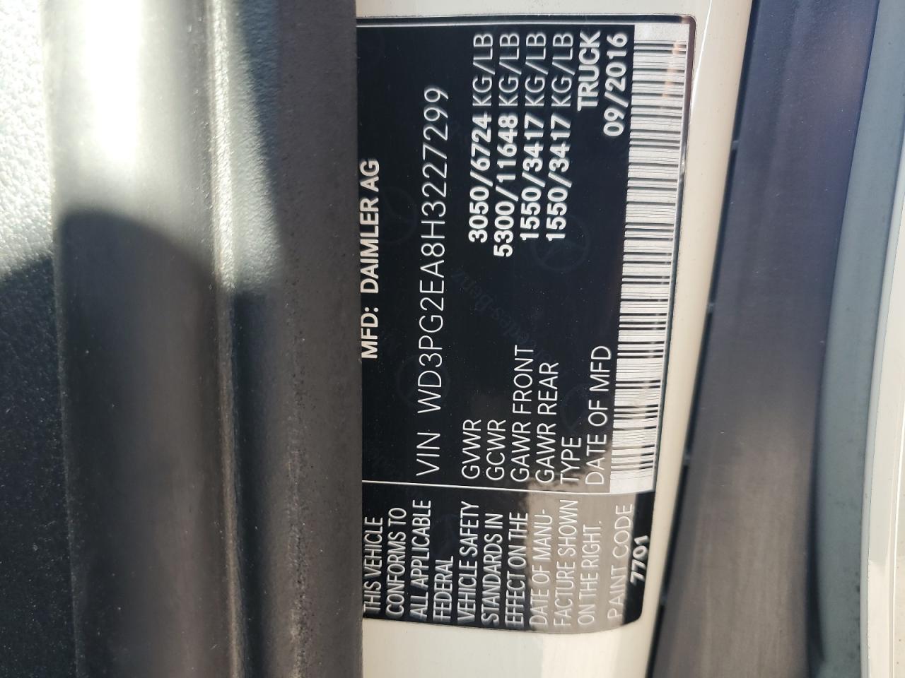 2017 Mercedes-Benz Metris VIN: WD3PG2EA8H3227299 Lot: 64764175