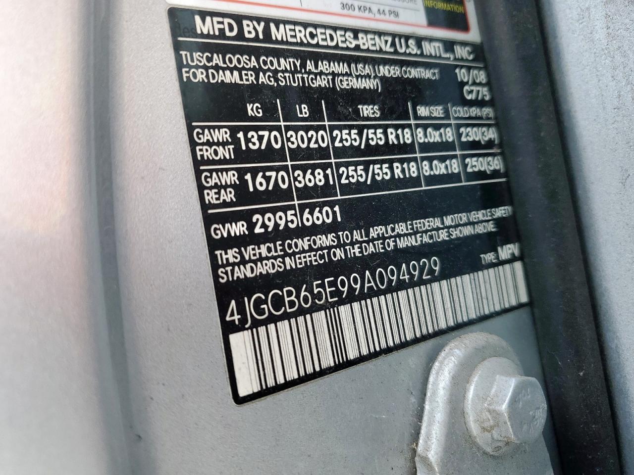 2009 Mercedes-Benz R 350 4Matic VIN: 4JGCB65E99A094929 Lot: 64678105