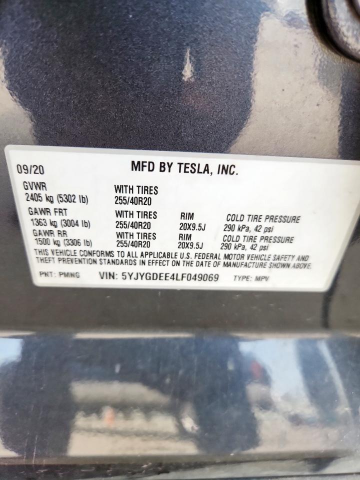 2020 Tesla Model Y VIN: 5YJYGDEE4LF049069 Lot: 63111875