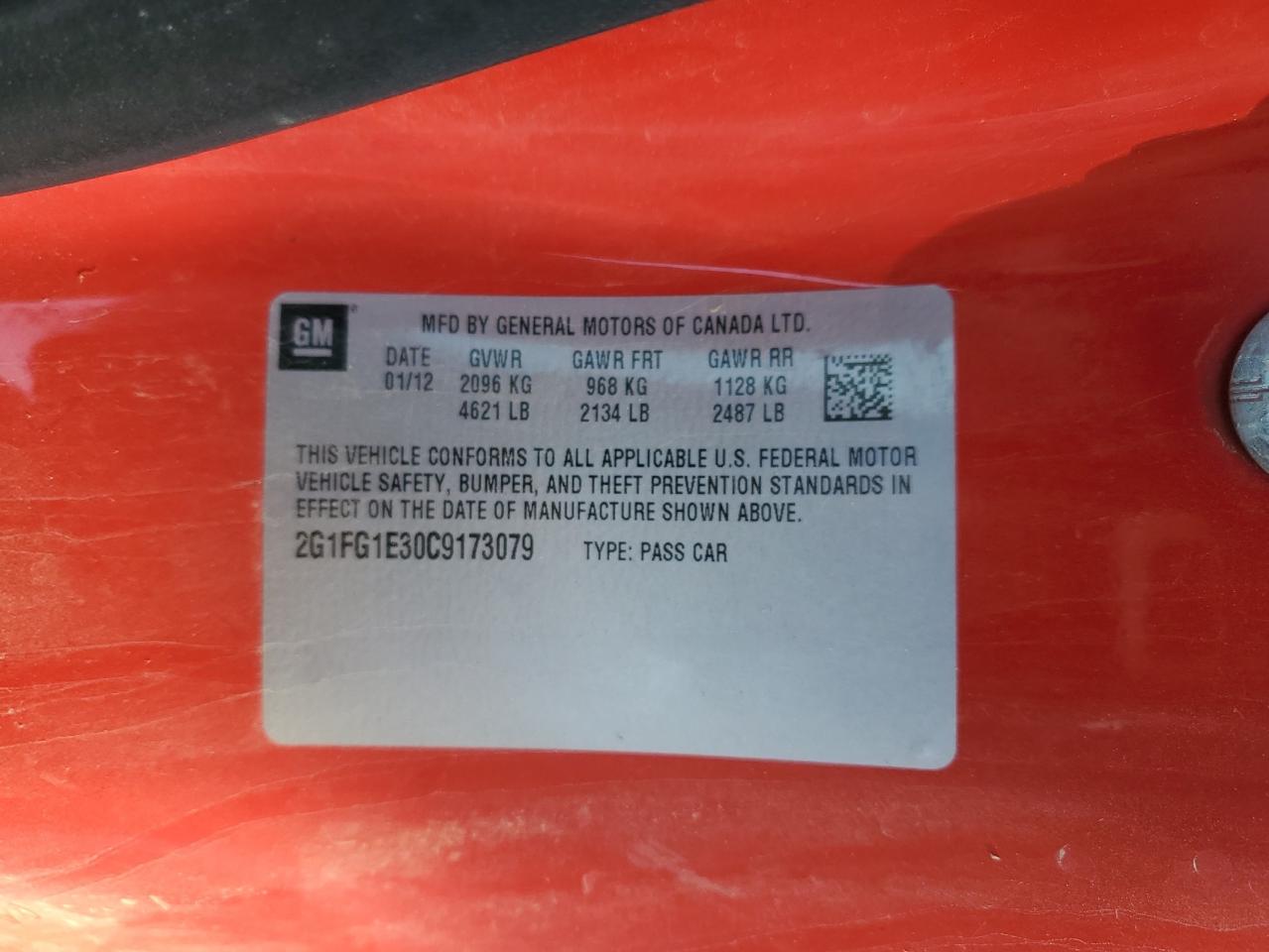 2012 Chevrolet Camaro Lt VIN: 2G1FG1E30C9173079 Lot: 66623615