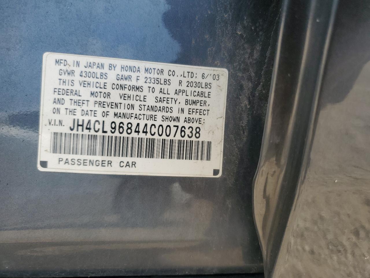 2004 Acura Tsx VIN: JH4CL96844C007638 Lot: 65553365