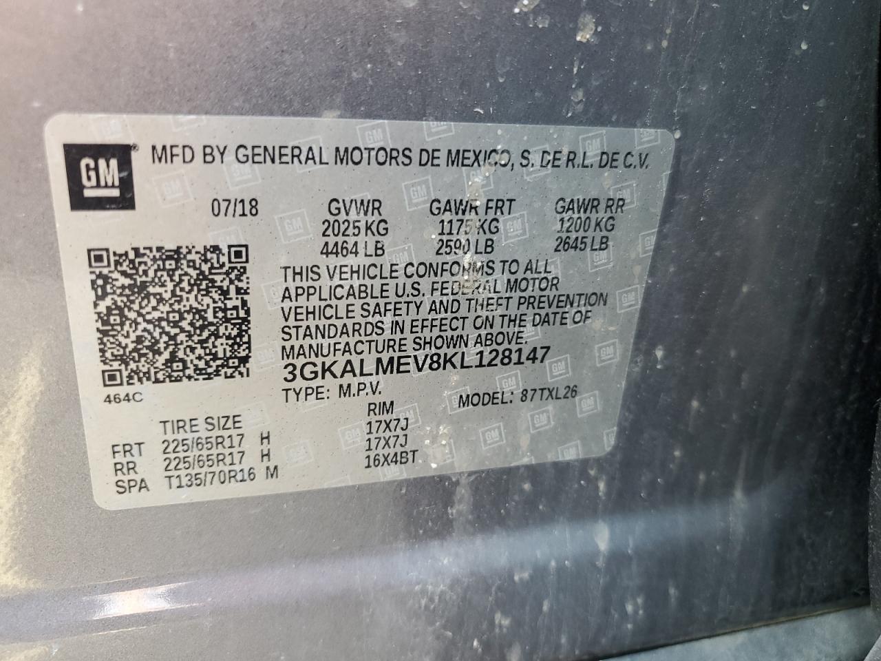 2019 GMC Terrain Sle VIN: 3GKALMEV8KL128147 Lot: 63584895