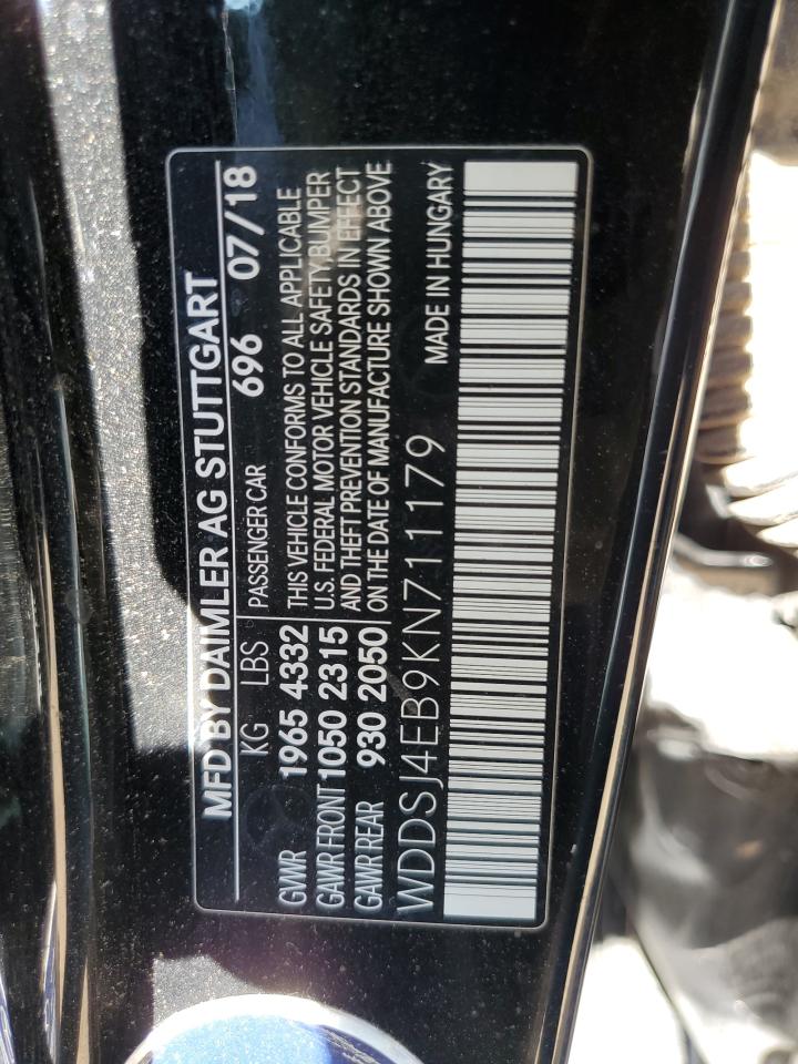 2019 Mercedes-Benz Cla 250 VIN: WDDSJ4EB9KN711179 Lot: 63852855