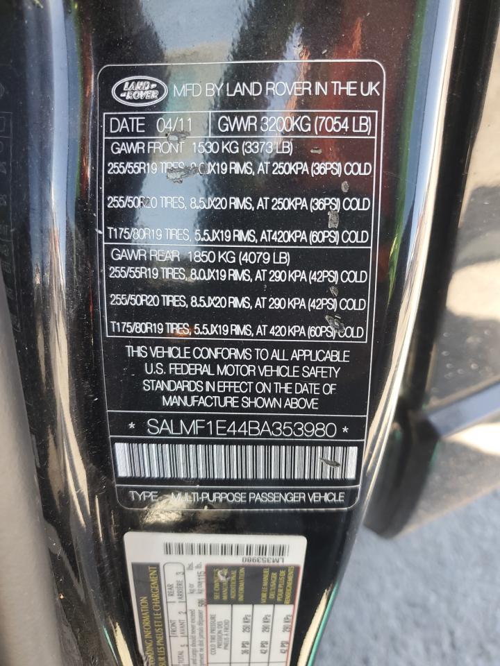 SALMF1E44BA353980 2011 Land Rover Range Rover Hse Luxury
