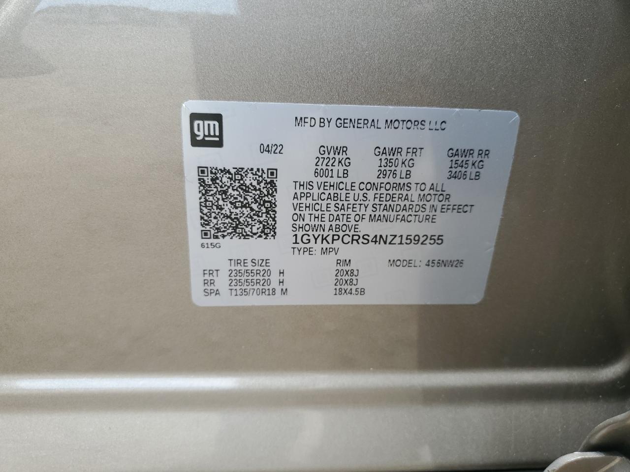 2022 Cadillac Xt6 Premium Luxury VIN: 1GYKPCRS4NZ159255 Lot: 65939865