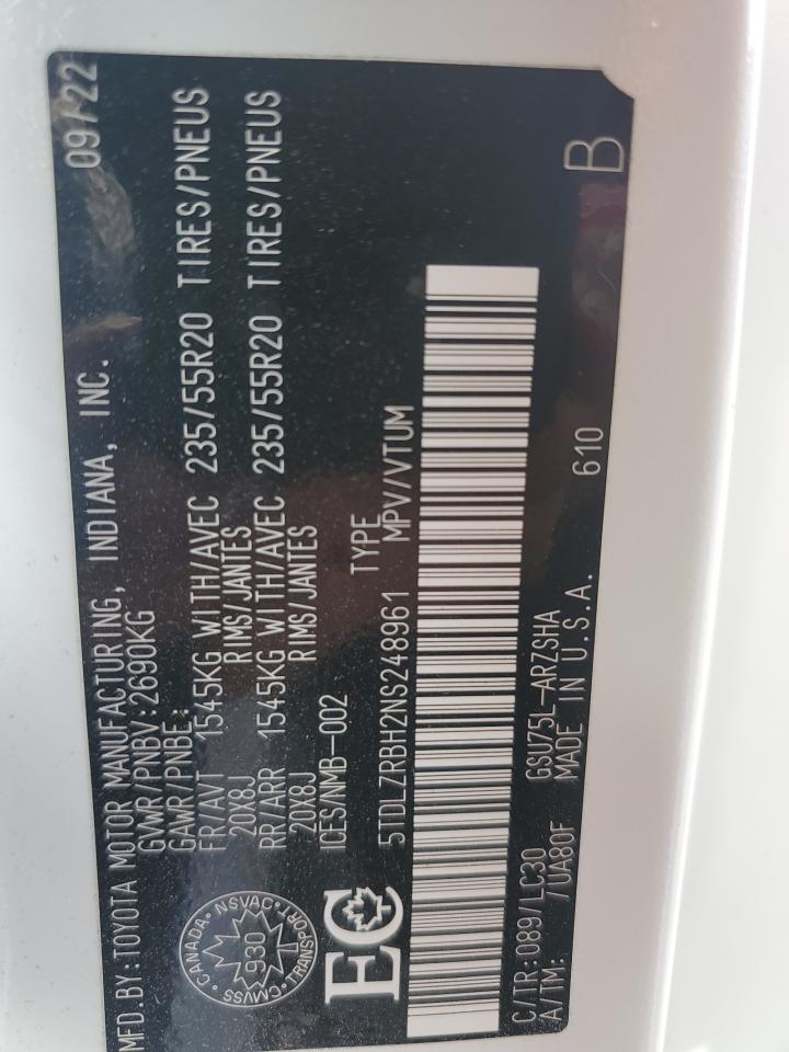 2022 Toyota Highlander Xse VIN: 5TDLZRBH2NS248961 Lot: 64058175