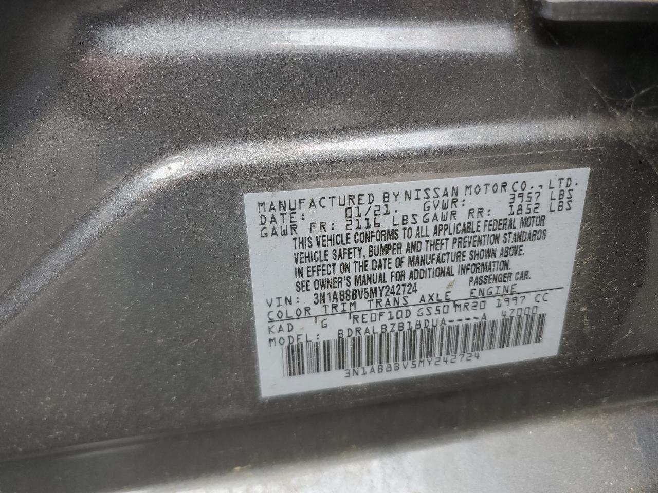 2021 Nissan Sentra S VIN: 3N1AB8BV5MY242724 Lot: 64383685