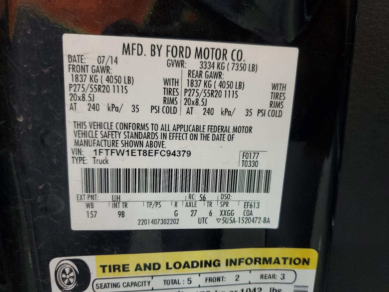 2014 Ford F150 Supercrew VIN: 1FTFW1ET8EFC94379 Lot: 66135305