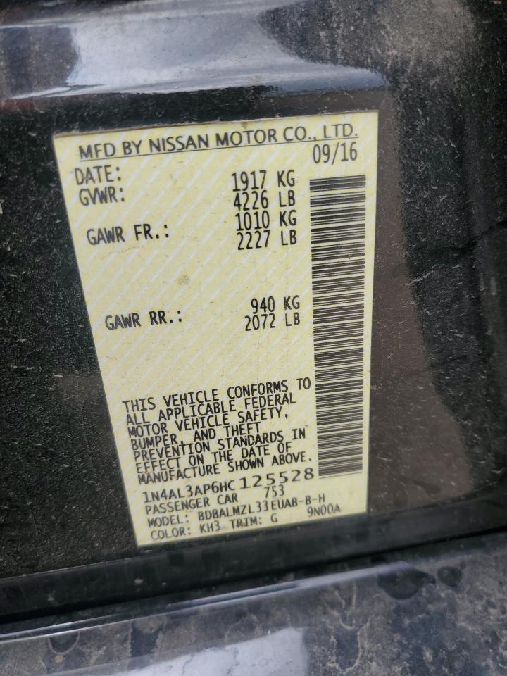 2017 Nissan Altima 2.5 VIN: 1N4AL3AP6HC125528 Lot: 64610505