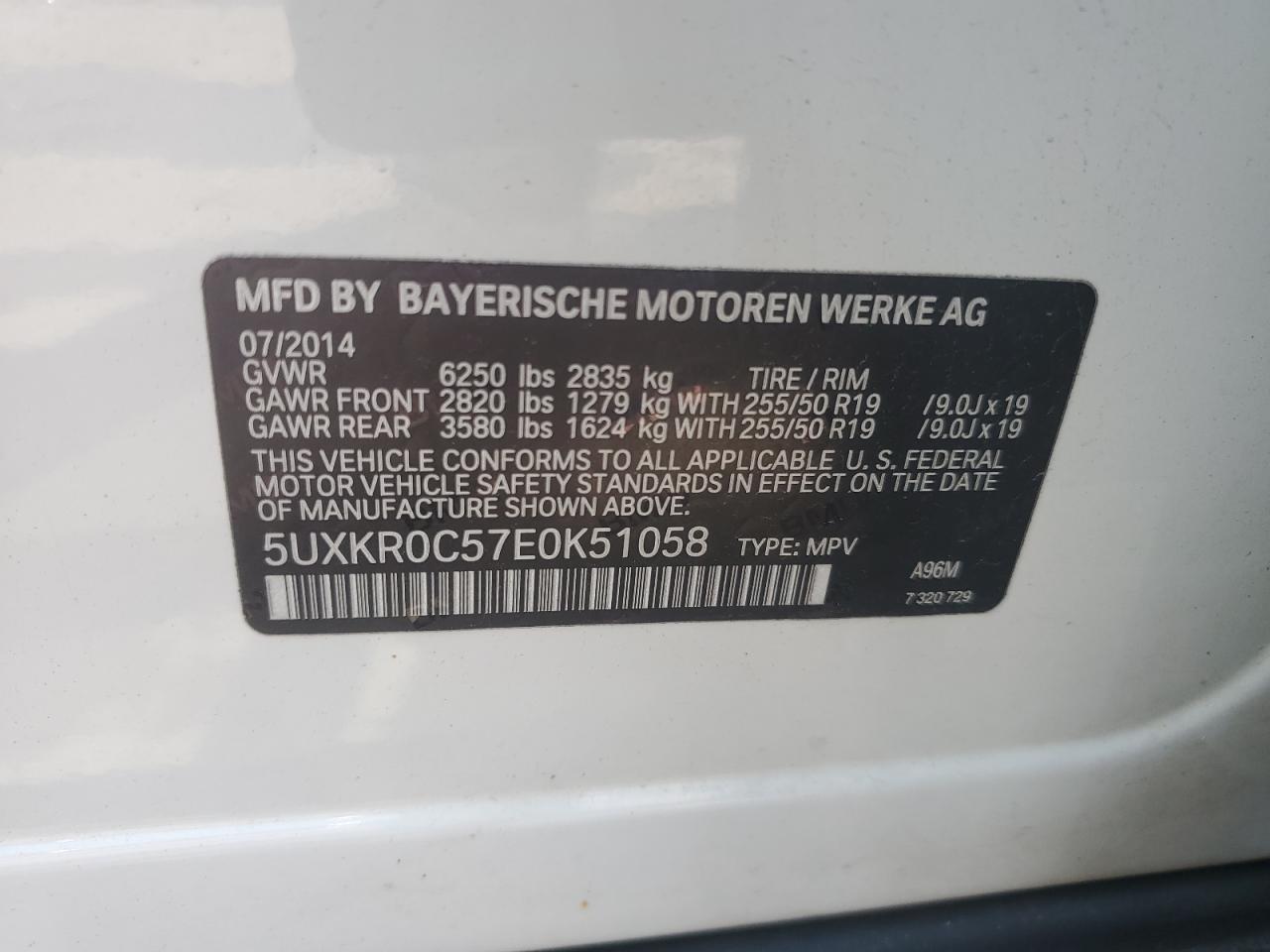 2014 BMW X5 xDrive35I VIN: 5UXKR0C57E0K51058 Lot: 64774415