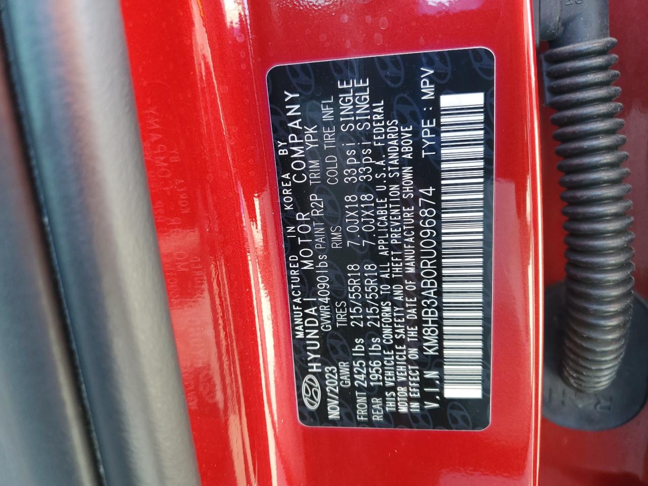 2024 Hyundai Kona Sel VIN: KM8HB3AB0RU096874 Lot: 66660255