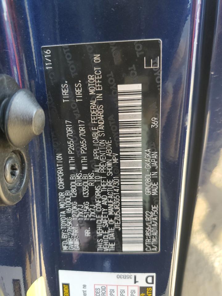 2016 Toyota 4Runner Sr5 VIN: JTEZU5JR3G5147301 Lot: 64586925