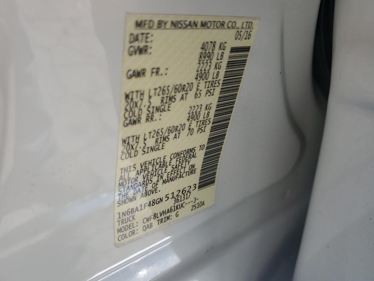 2016 Nissan Titan Xd Sl VIN: 1N6BA1F48GN512623 Lot: 63816705