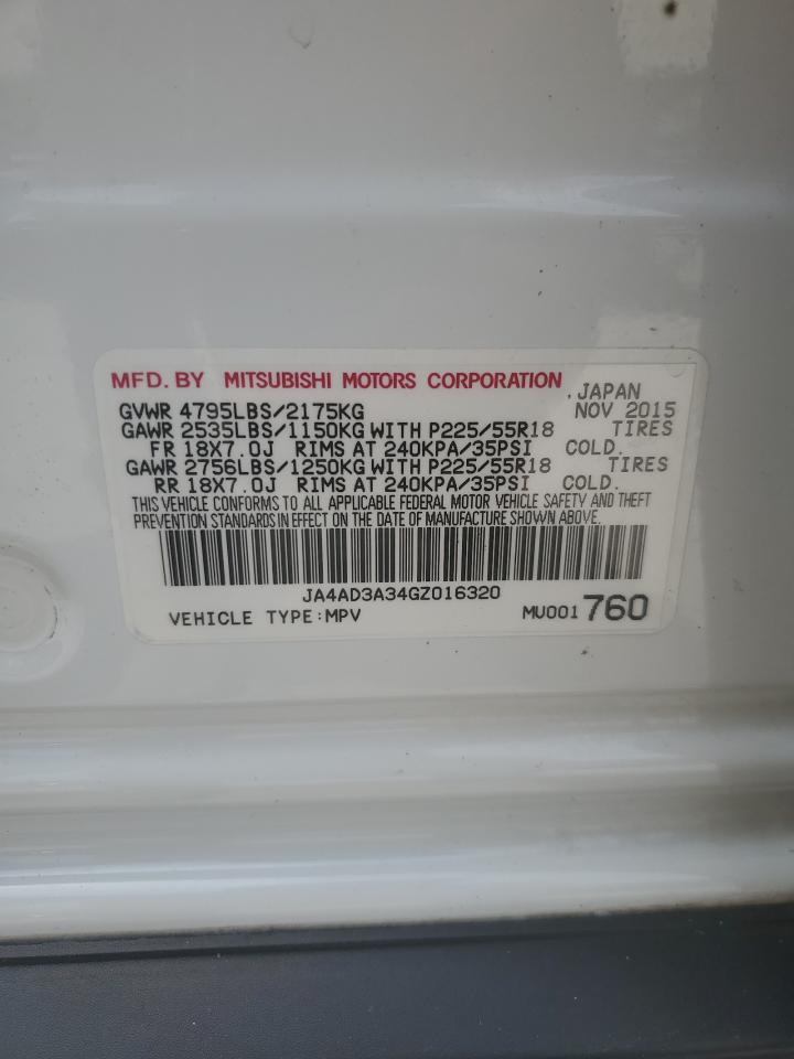 2016 Mitsubishi Outlander Se VIN: JA4AD3A34GZ016320 Lot: 64473545