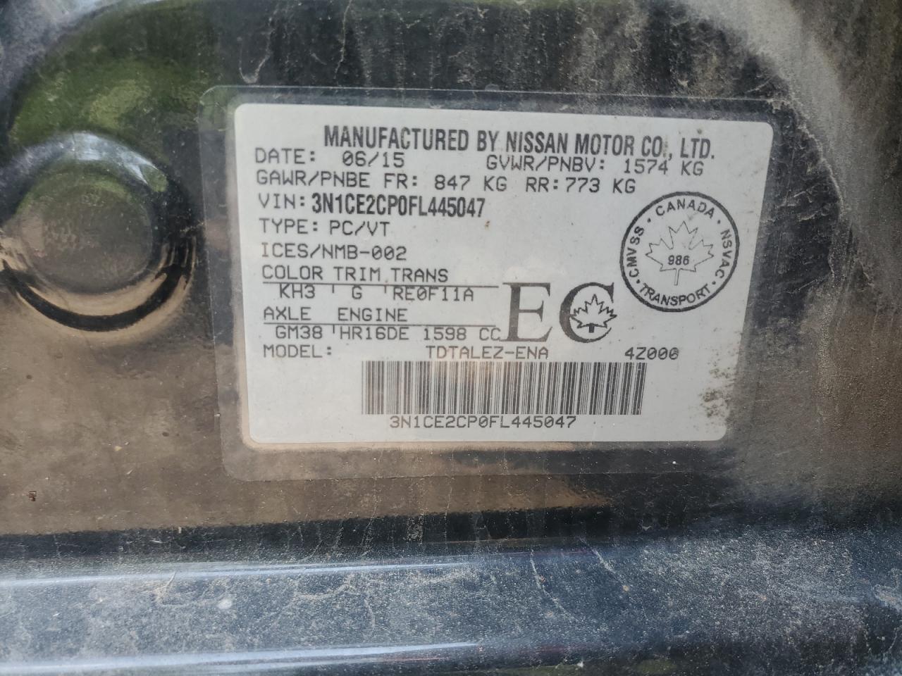 2015 Nissan Versa Note S VIN: 3N1CE2CP0FL445047 Lot: 63109125