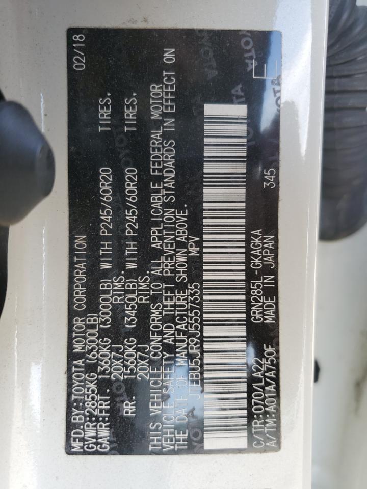 2018 Toyota 4Runner Sr5/Sr5 Premium VIN: JTEBU5JR9J5557335 Lot: 64613535