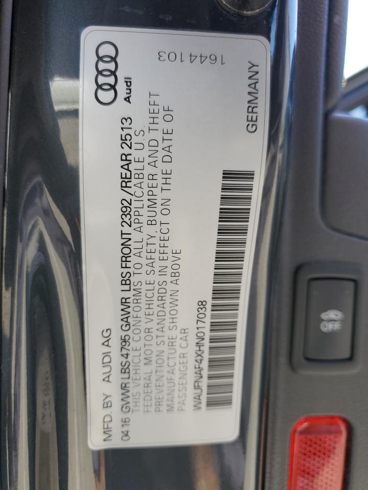 2017 Audi A4 Prestige VIN: WAUFNAF4XHN017038 Lot: 63792805