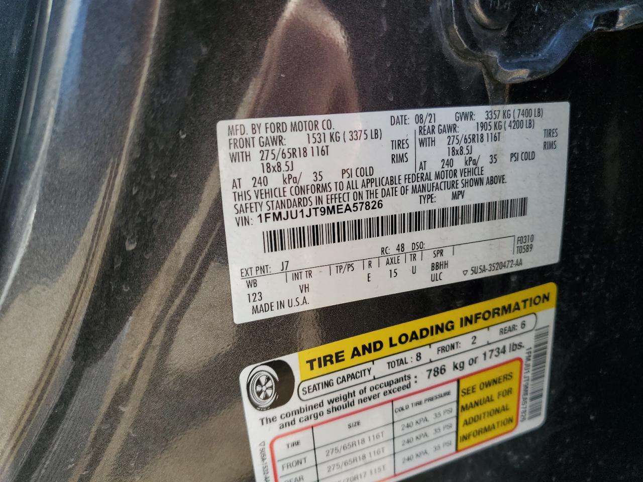 2021 Ford Expedition Xlt VIN: 1FMJU1JT9MEA57826 Lot: 65225515