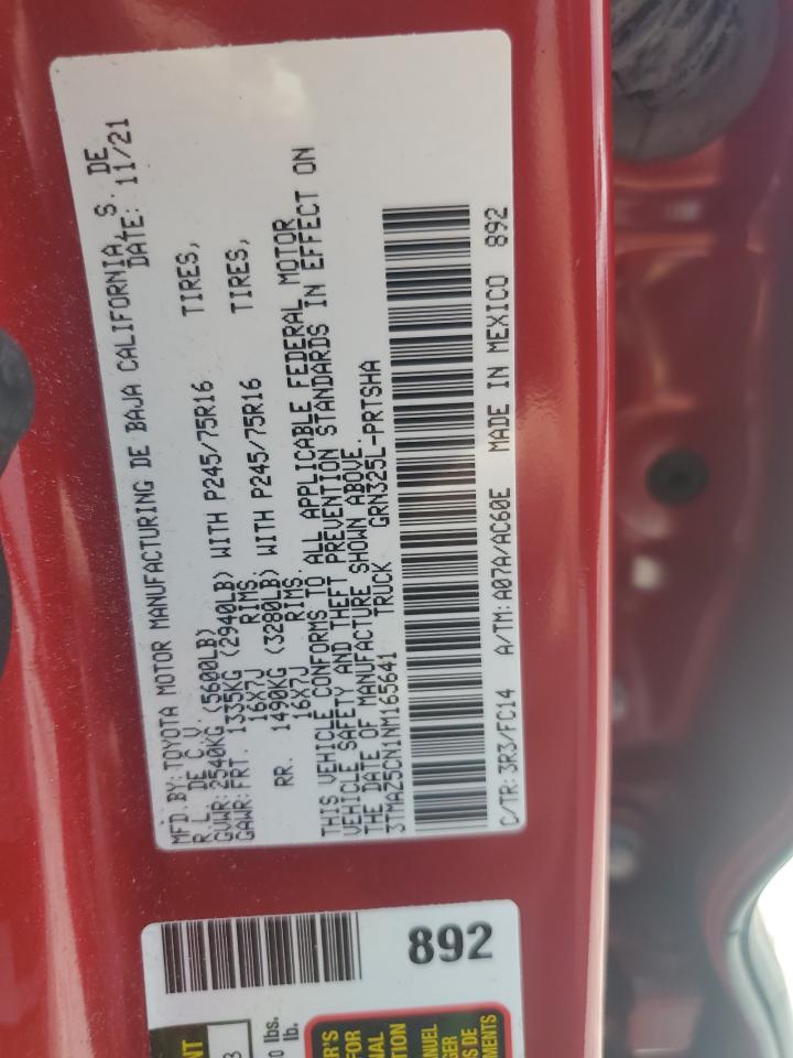 2022 Toyota Tacoma Double Cab VIN: 3TMAZ5CN1NM165641 Lot: 65160325