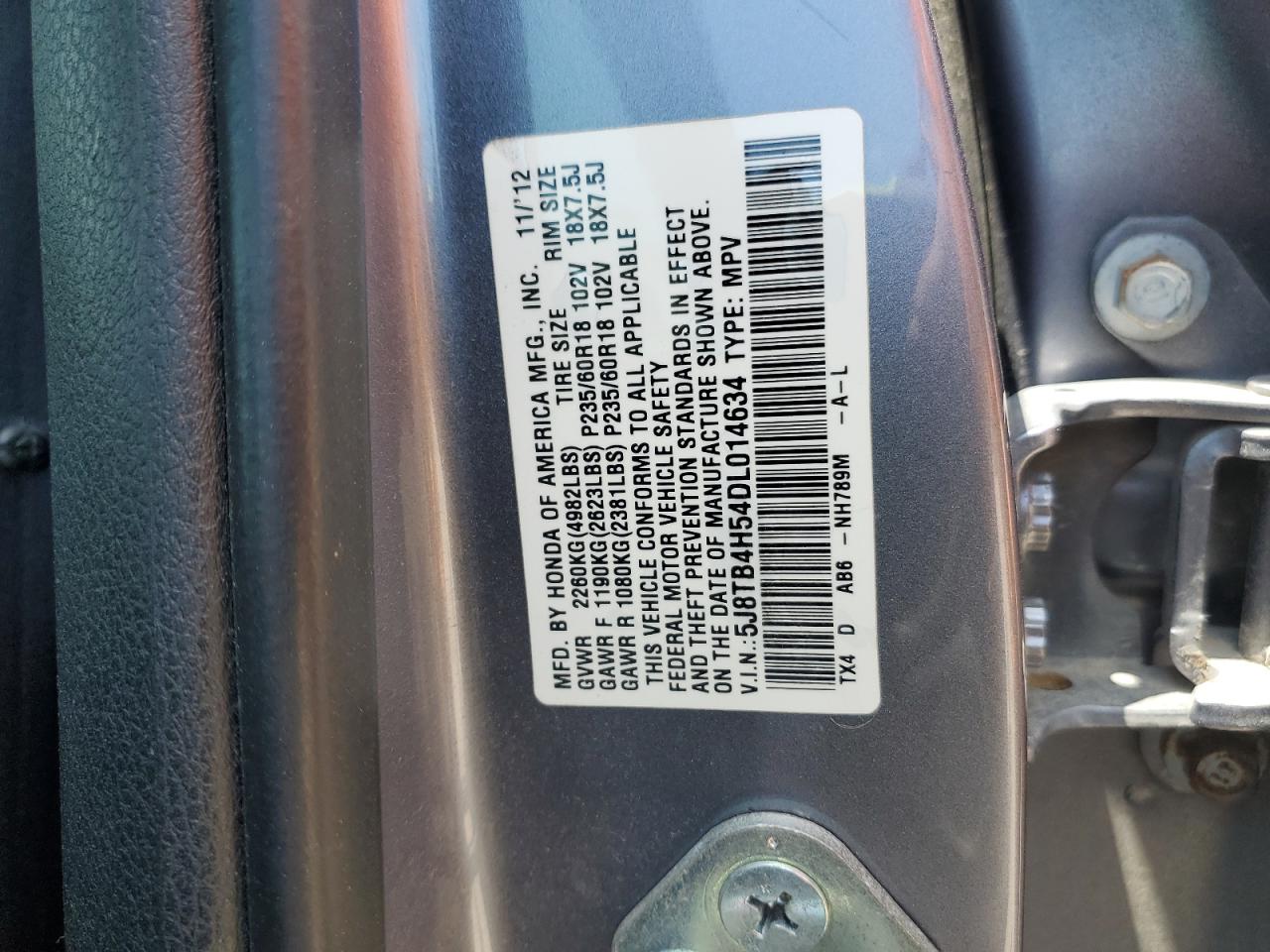 2013 Acura Rdx Technology VIN: 5J8TB4H54DL014634 Lot: 62959635