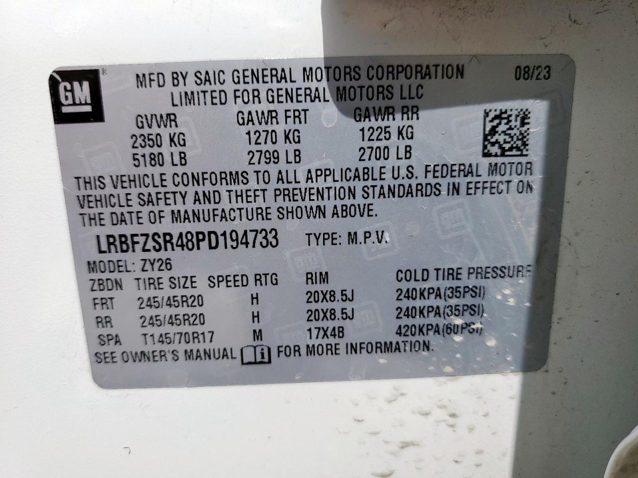 2023 Buick Envision Avenir VIN: LRBFZSR48PD194733 Lot: 64414205