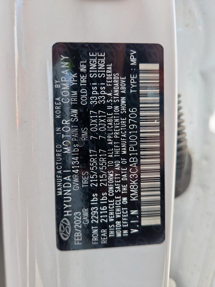 2023 Hyundai Kona Sel VIN: KM8K3CAB1PU019706 Lot: 64121395