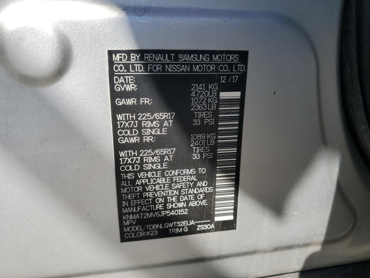2018 Nissan Rogue S VIN: KNMAT2MV6JP540152 Lot: 64452495