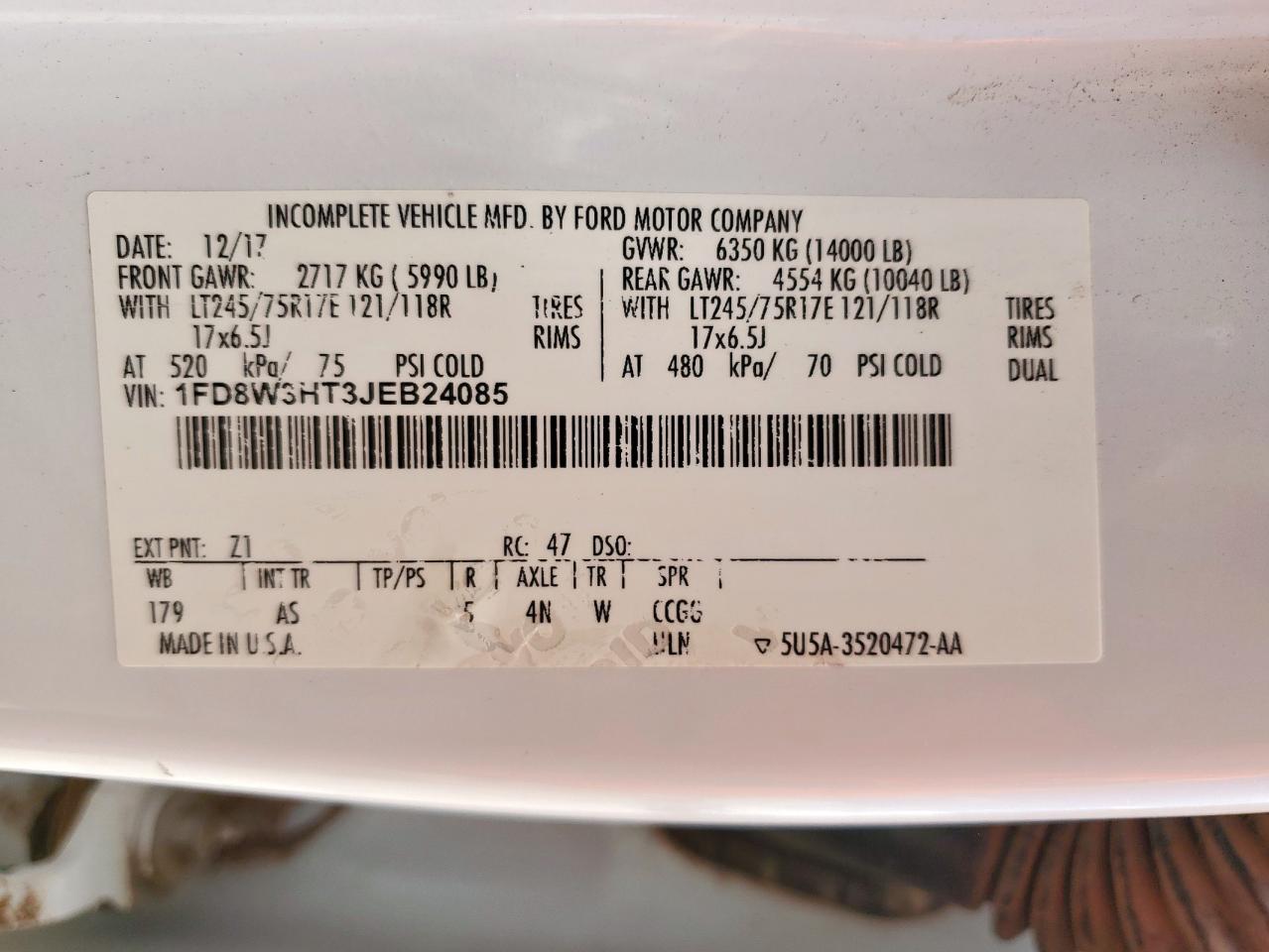 2018 Ford F350 Super Duty VIN: 1FD8W3HT3JEB24085 Lot: 62522195