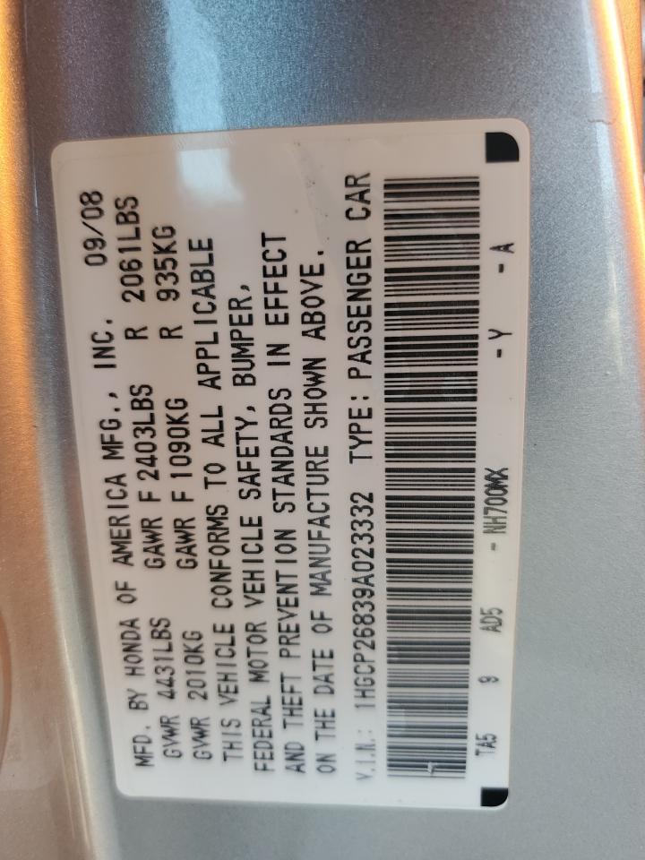 2009 Honda Accord Exl VIN: 1HGCP26839A023332 Lot: 64128025