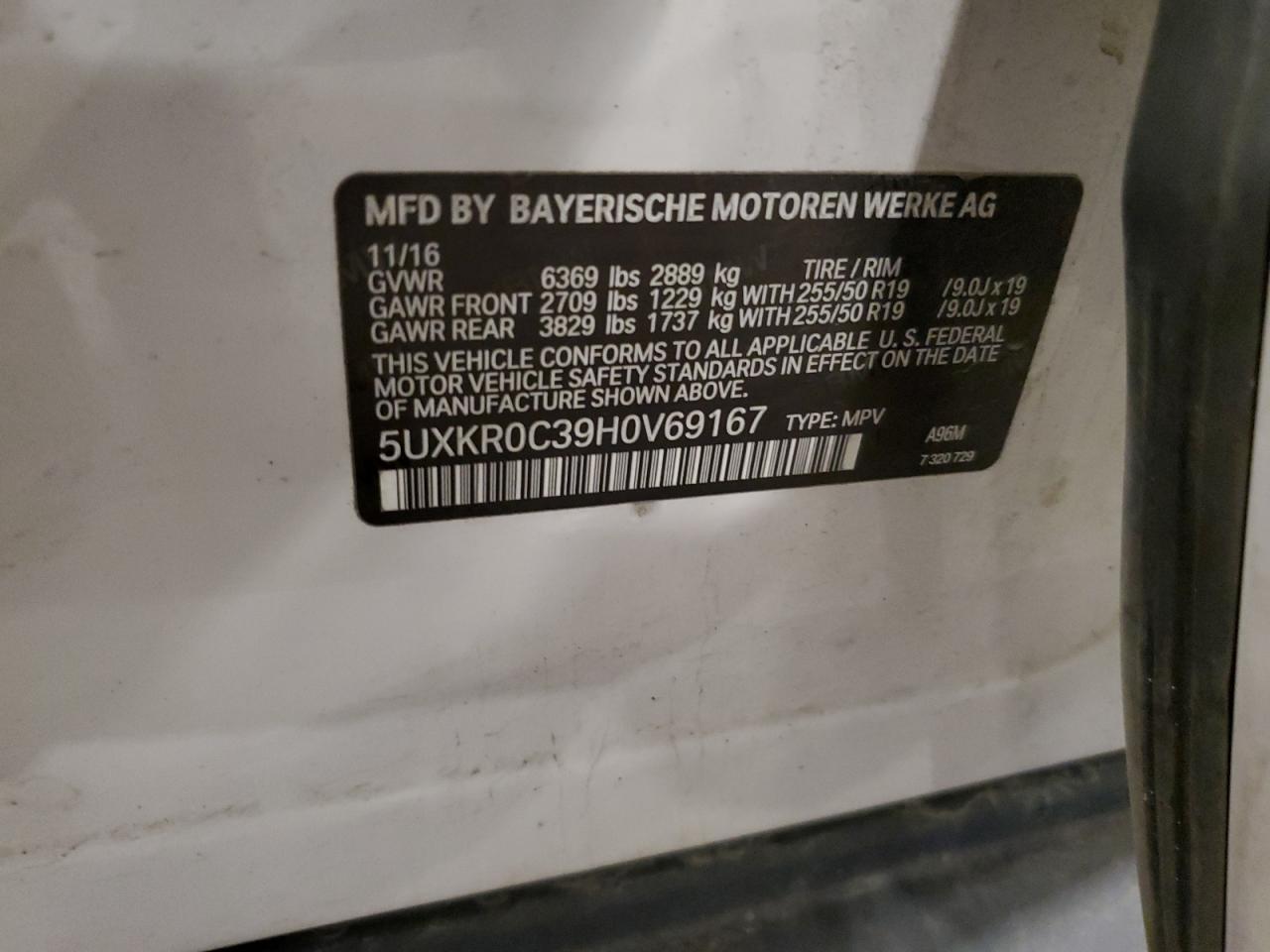 2017 BMW X5 xDrive35I VIN: 5UXKR0C39H0V69167 Lot: 64090855