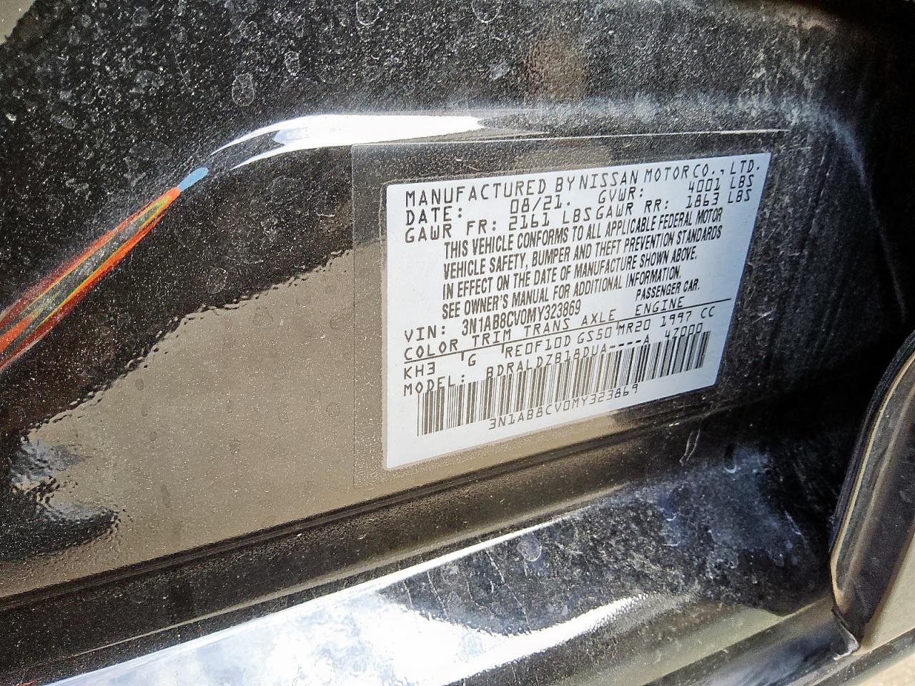 2021 Nissan Sentra Sv VIN: 3N1AB8CV0MY323869 Lot: 63916295