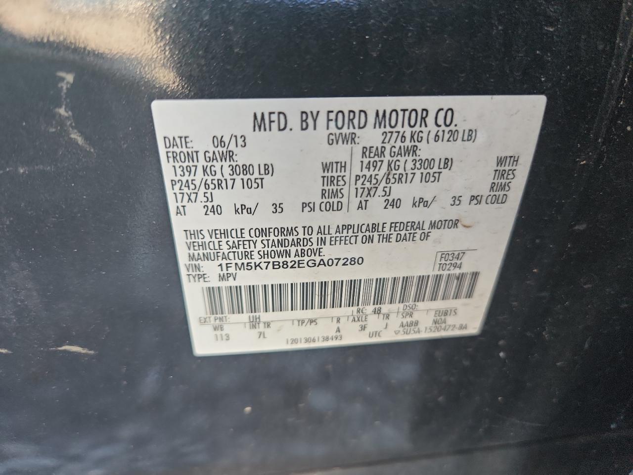 2014 Ford Explorer VIN: 1FM5K7B82EGA07280 Lot: 63842395