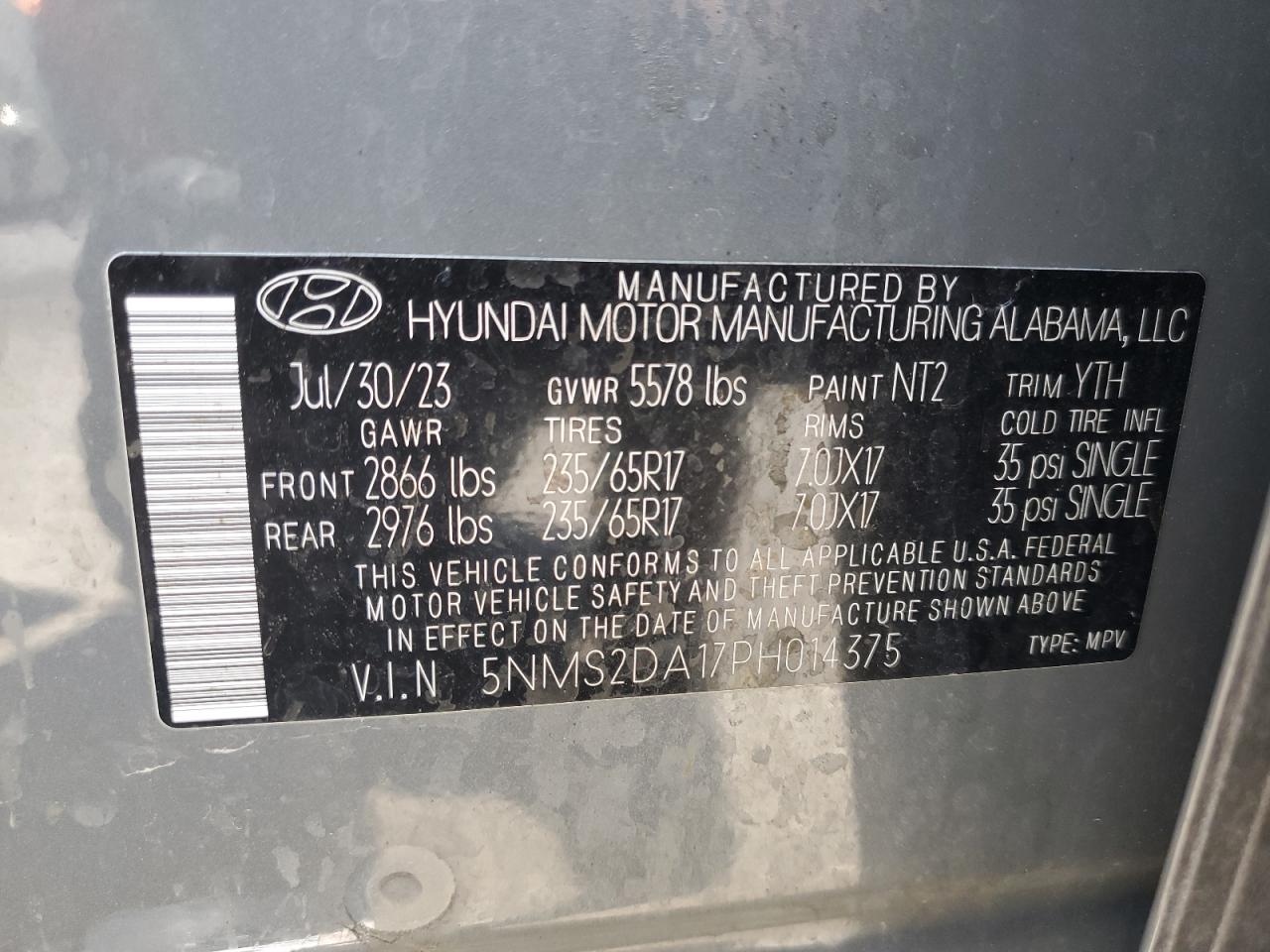 5NMS2DA17PH014375 2023 Hyundai Santa Fe Blue