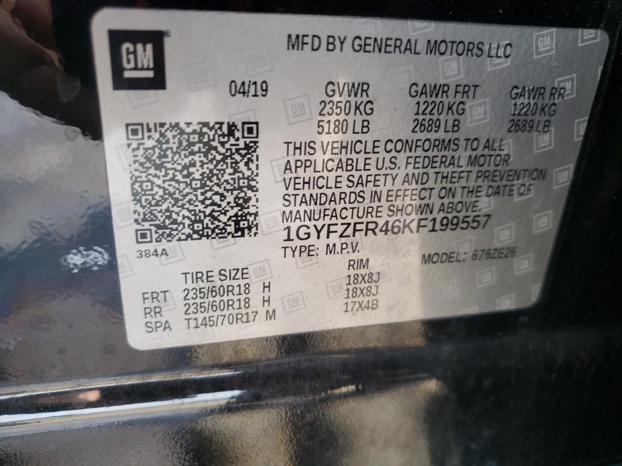 2019 Cadillac Xt4 Sport VIN: 1GYFZFR46KF199557 Lot: 62404775