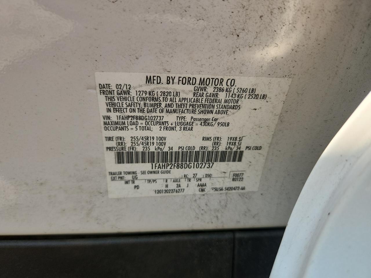 2013 Ford Taurus Limited VIN: 1FAHP2F88DG102737 Lot: 63327915