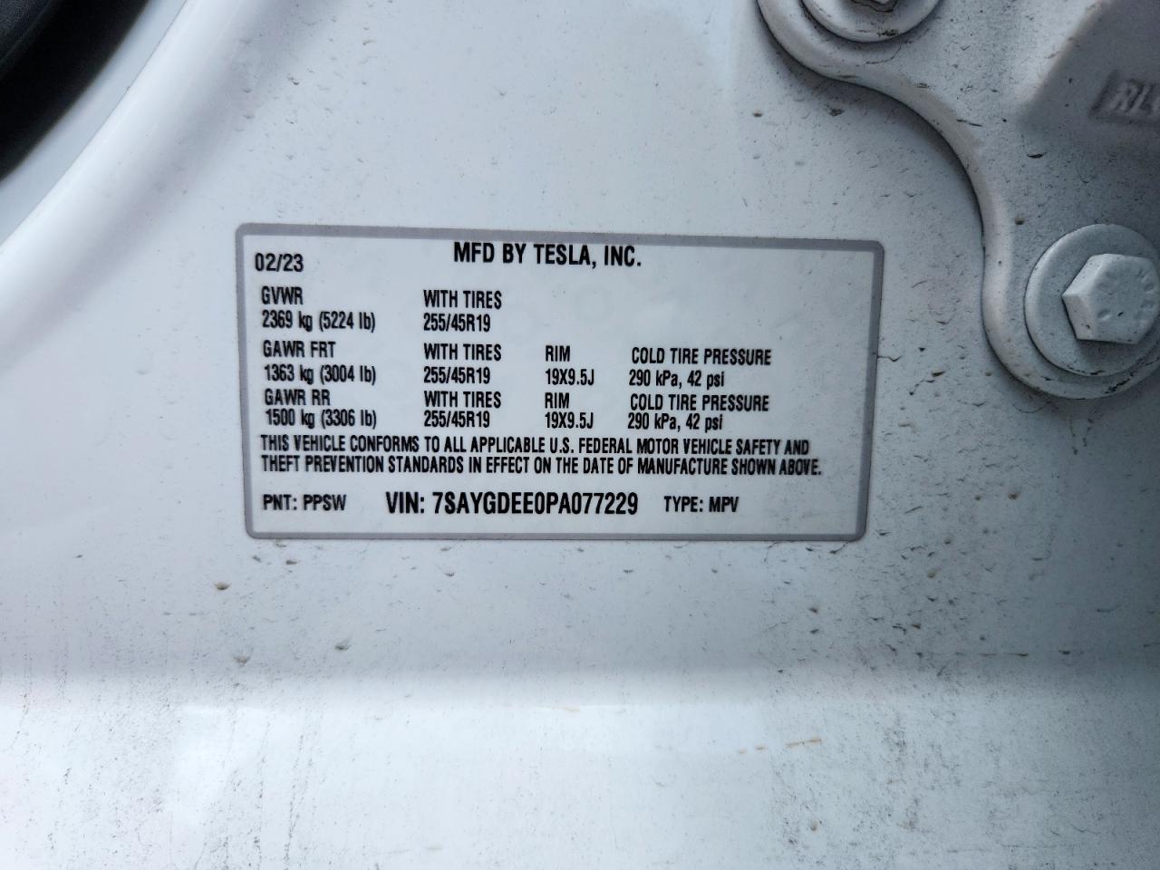 2023 Tesla Model Y VIN: 7SAYGDEE0PA077229 Lot: 64831285